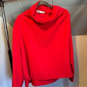 Zara Bright Red Cowl Neck Blouse
